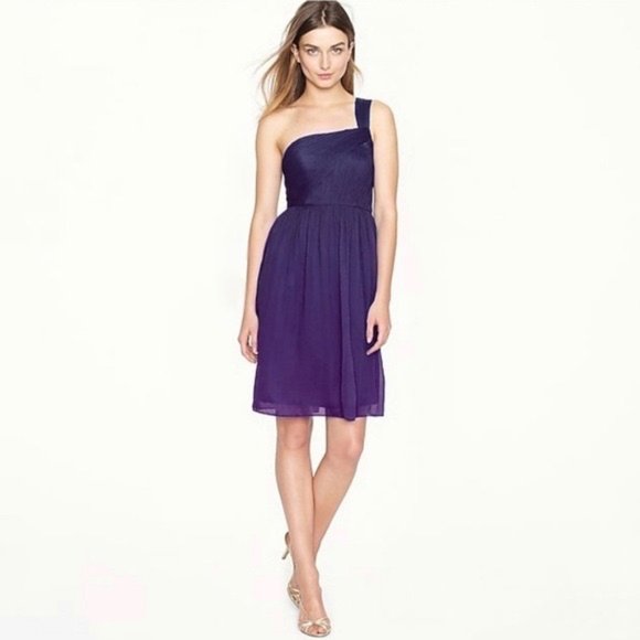 J.Crew Lucienne $250 Silk Chiffon One Shoulder Dress - Picture 1 of 7
